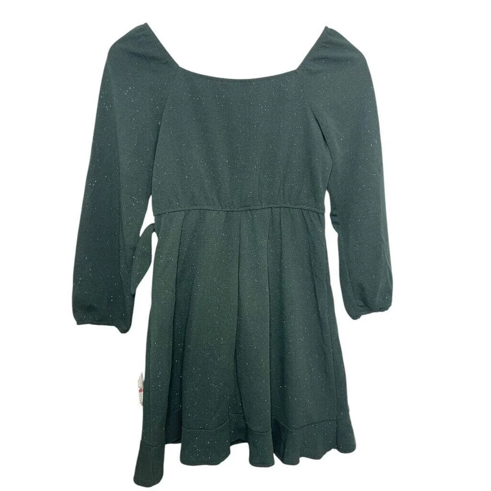 Three Pink Hearts Trixxi Girl's‎ Green Sparkly Glitter Dress Size L NWT
